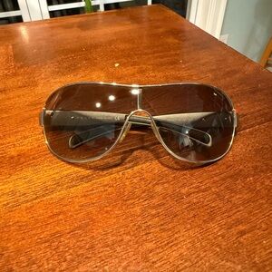 Prada Designer Black and Platinum Aviator Sunglasses - 2006